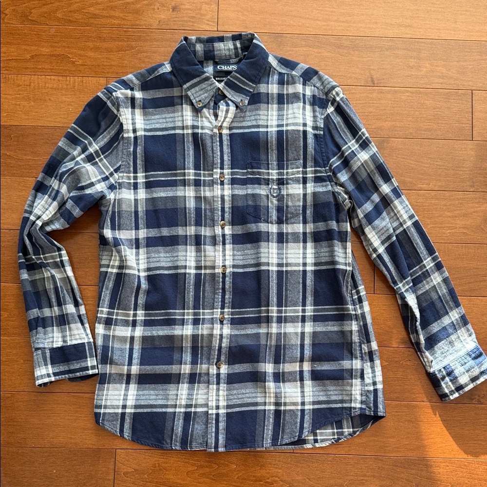 Chaps Navy and White Plaid Button-Down Shirt